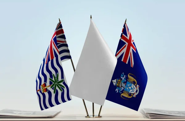 Territorio Británico Del Océano Índico Tristán Cunha Banderas Blancas Stand — Foto de Stock