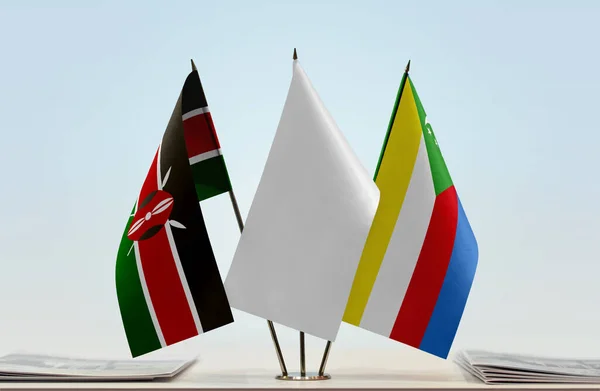 Kenya Comoros White Flags Stand Papers — Stock Photo, Image