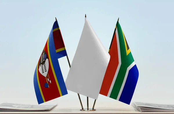 Swaziland Rsa Drapeau Blanc Sur Pied Avec Des Papiers — Photo