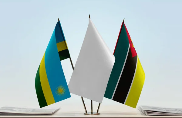 Rwanda Mozambique White Flag Stand Papers — Stock Photo, Image