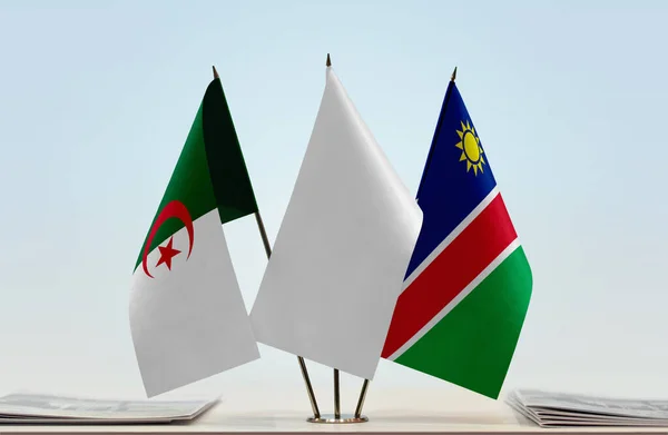 Αλγερία Ναμίμπια Και Λευκές Σημαίες Στάση Χαρτιά — Φωτογραφία Αρχείου