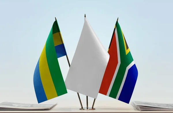 Gabon République Afrique Sud Drapeaux Blancs Sur Stand Avec Des — Photo