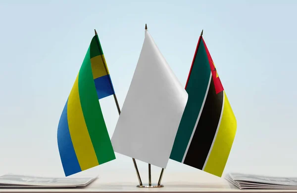 Gabon Mozambique White Flags Stand Papers — Stock Photo, Image