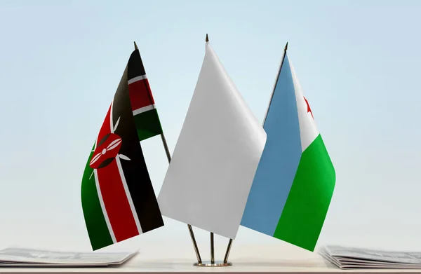Kenya Djibouti White Flags Stand Papers — Stock Photo, Image