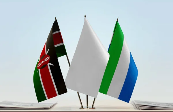 Kenya Sierra Leone White Flags Stand Papers — Stock Photo, Image