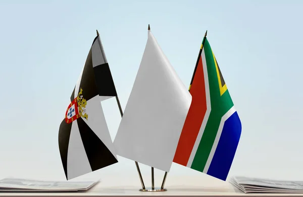République Ceuta Afrique Sud Drapeaux Blancs Sur Stand Avec Des — Photo