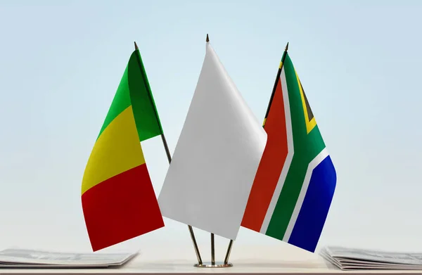 Mali République Afrique Sud Drapeaux Blancs Sur Stand Avec Des — Photo