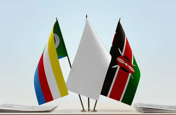 Comoros Kenya White Flags Stand Newspapers Table — Stock Photo, Image