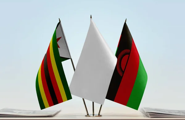 Zimbabwe Malawi White Flag Stand Papers — Stock Photo, Image