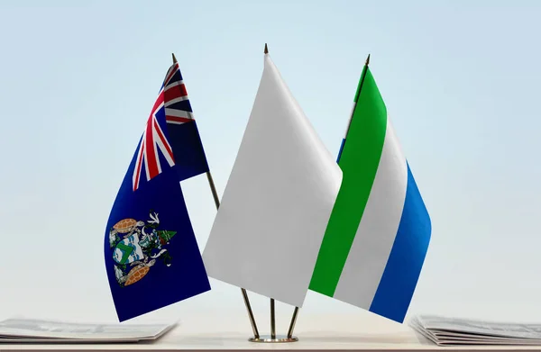 Tristan Cunha Sierra Leona Banderas Blancas Stand Con Papeles — Foto de Stock