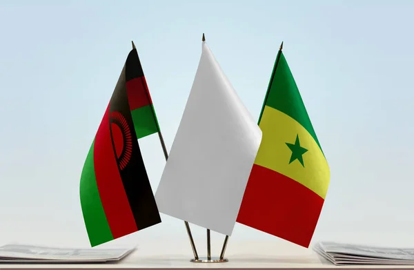 Senegala Och Vita Flaggor Monter Med Papper — Stockfoto