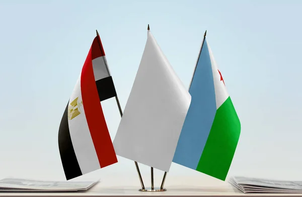 Египет Джибути Белые Флаги Стенде Бумагами — стоковое фото