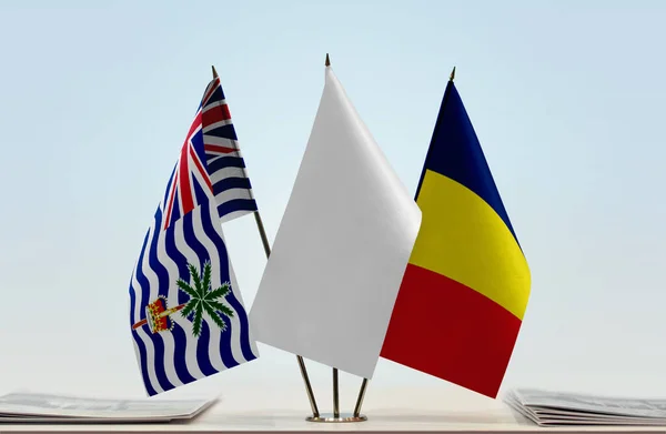 Territoire Britannique Océan Indien Tchad Drapeaux Blancs Sur Pied Avec — Photo