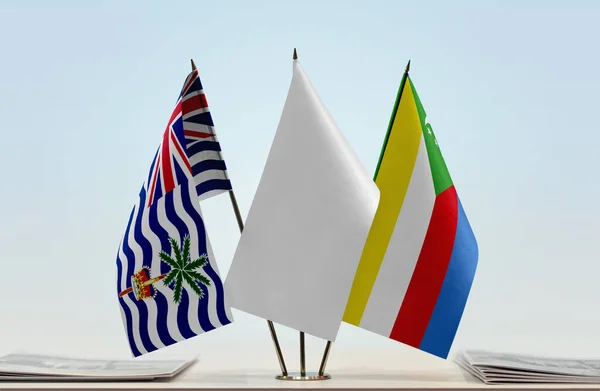 Territoire Britannique Océan Indien Comores Drapeaux Blancs Sur Pied Avec — Photo