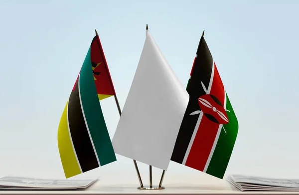 Mozambique Kenya White Flags Stand Papers — Stock Photo, Image