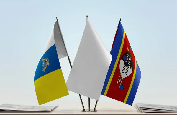 Canary Islands Swaziland White Flags Stand Papers — Stock Photo, Image