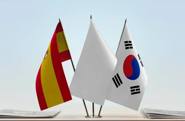 Spanya Güney Kore Belgelerle Bayrak Salladı — Stok fotoğraf