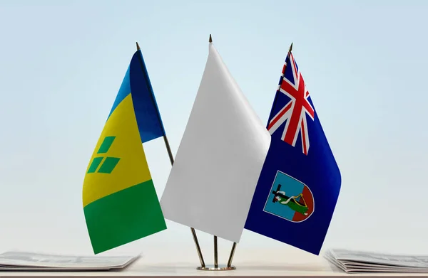 San Vicente Las Granadinas Montserrat Banderas Blancas Stand Con Papeles —  Fotos de Stock