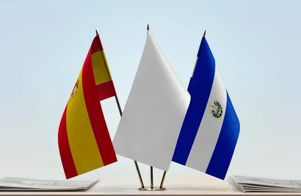 Spain Salvador Flags Stand Papers — Stock Photo, Image