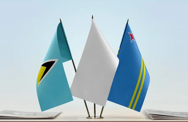 Saint Lucia White Flags Stand Papers — Stock Photo, Image