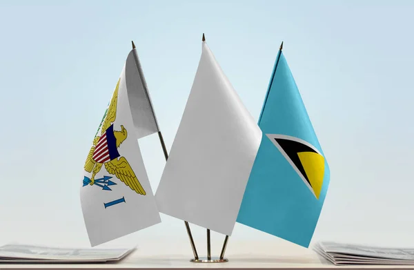 Сент Люсія Американські Віргінські Острови Білі Прапори Стенді Паперами Стокове Фото