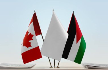 Kanada Ürdün bayrakları kağıtlarla ayakta