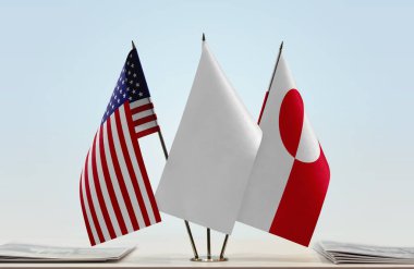 ABD Grönland ve beyaz bayraklar kağıtlarla ayakta  