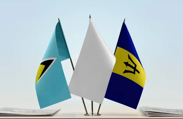 Saint Lucia White Flags Stand Papers — Stock Photo, Image