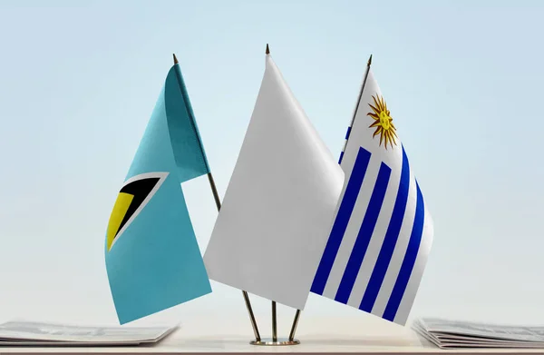 Banderas Santa Lucía Uruguay Stand Con Papeles — Foto de Stock