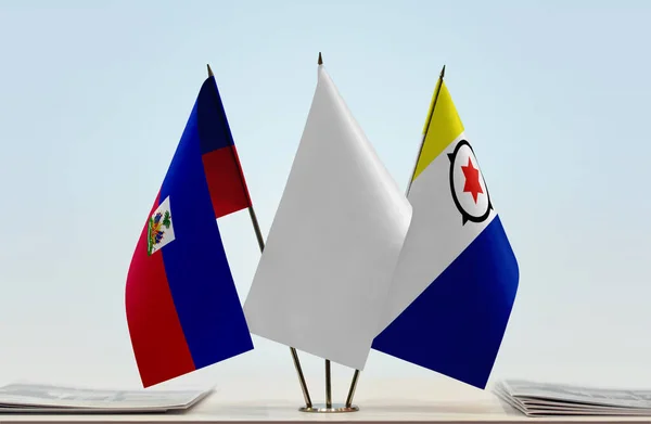 Haïti Les Drapeaux Blancs Sur Stand Avec Des Papiers — Photo