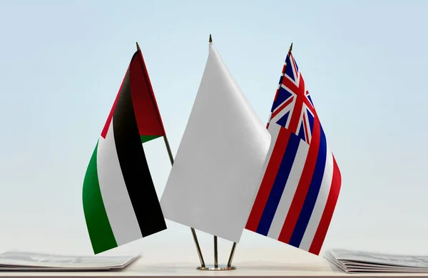 Флаги Палестины Трибуне Бумагами — стоковое фото