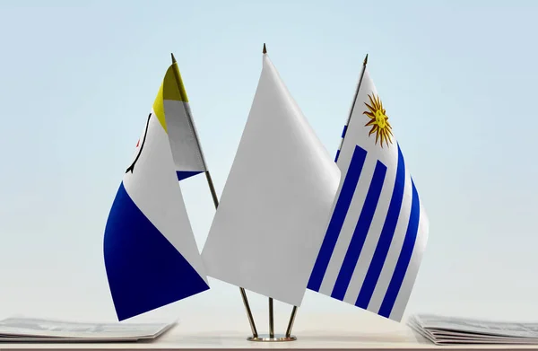 Bonaire Uruguay White Flags Stand Papers — Stock Photo, Image