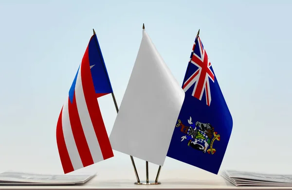 Georgia Del Sur Sandwich Puerto Rico Banderas Stand Con Papeles — Foto de Stock