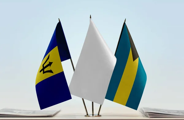 Barbados Bahamas White Flags Stand Papers — Stock Photo, Image