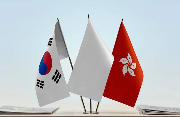Güney Kore Hong Kong Beyaz Bayraklar Evraklarla Birlikte — Stok fotoğraf