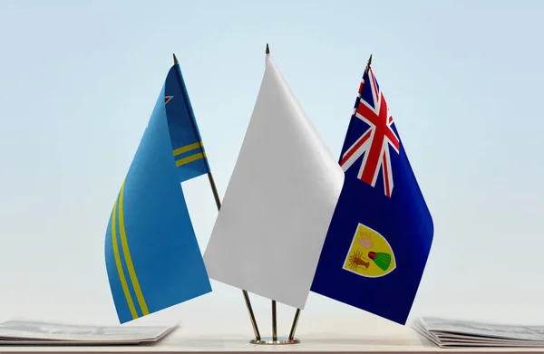 Aruba Islas Turcas Caicos Banderas Blancas Stand Con Papeles — Foto de Stock