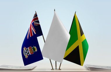 Cayman Adaları Jamaika ve beyaz bayraklar kağıtlarla ayakta