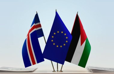 İzlanda Ürdün ve eu bayrağı kağıtlarla birlikte