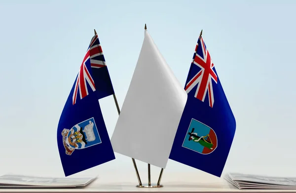 Islas Malvinas Banderas Blancas Stand Con Papeles —  Fotos de Stock