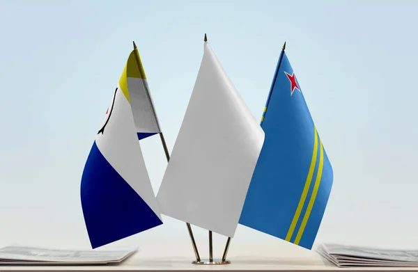 Bonaire Aruba White Flags Stand Papers — Stock Photo, Image