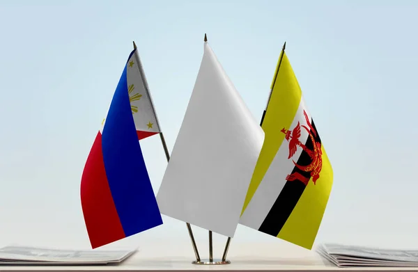 Philippines Brunei White Flags Stand Papers — Stock Photo, Image