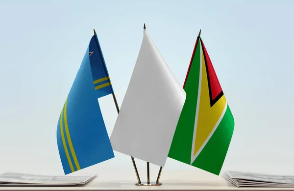Aruba Guyana Och Vita Flaggor Monter Med Papper — Stockfoto