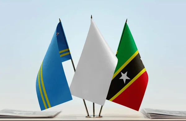 Aruba Saint Kitts Och Nevis Och Vita Flaggor Monter Med — Stockfoto