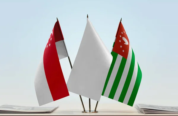 Abkhazia Singapore Flags Stand Papers — Stock Photo, Image