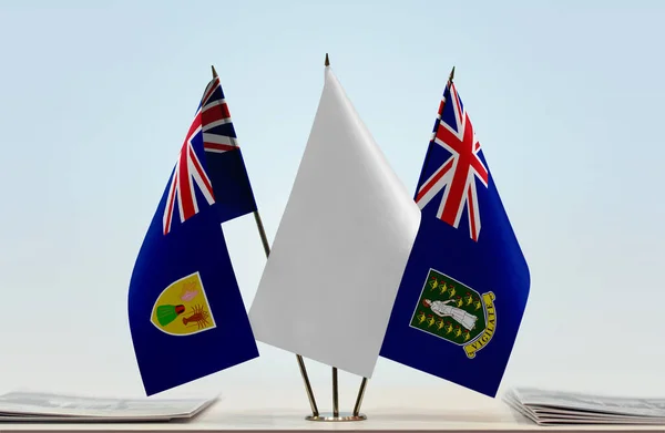 Islas Turcas Caicos Islas Vírgenes Británicas Banderas Blancas Stand Con — Foto de Stock