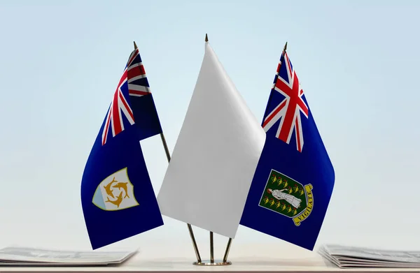 Anguila Islas Vírgenes Británicas Banderas Blancas Stand Con Papeles — Foto de Stock