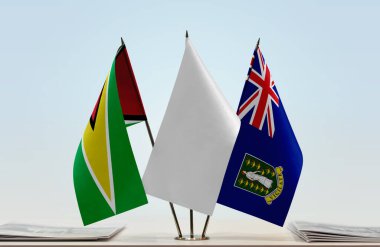 Guyana Antigua ve beyaz bayraklar kağıtlarla ayakta 