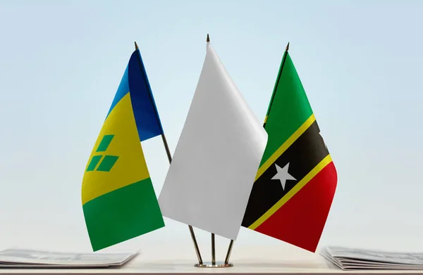 Saint Kitts Flags Stand Papers — Stock Photo, Image