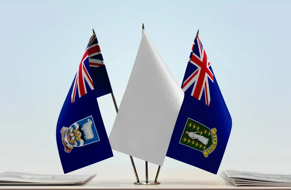 Islas Malvinas Banderas Blancas Stand Con Papeles — Foto de Stock