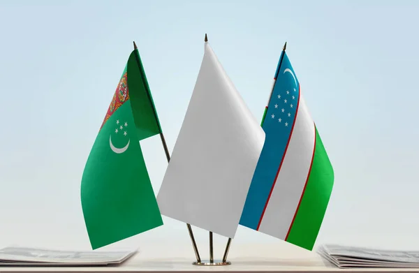 Uzbekistan Flags Stand Papers — Stock Photo, Image